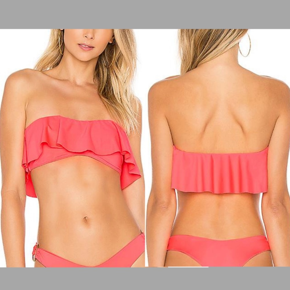NEW L Space Lynn Ruffle Bikini Top in Neon Pink [SZ XS‎ ]
